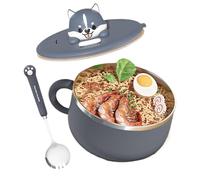 Stainless Steel Noodle Bowl - 1200ml Large Capacity with Phone Holder Lid, Instant Maker Set - Thermal Insulated Handle, Includes Matching Spoon, for College Dorms & Students