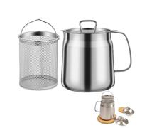 Stainless Steel Oil Filter Pot with Strainer for Kitchen, 304 Stainless Steel, Large Capacity, Versatile Oil Fryer and Filter Cup Combo Vessel (2L)