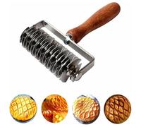 Stainless Steel Pasta Cutter, Grid Roller, Stainless Steel Mesh Roller, Pizza Grid Roller, Stainless Steel Mesh Roller with Wooden Handle for Cutting Dough, Pizza Base, Baking