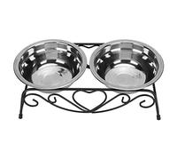 Stainless Steel Pet Bowl Double Diner | Dual Food & Water Bowl with Iron Frame | Heart - Shaped Feeder for Small Dogs/Cats | Removable & Easy Maintain Bowls