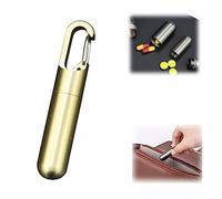 Stainless Steel Pill Box, Metal Pill Box Organizer, Keychain Pill Holder Container, Pill Holders, Medicine Case for Traveling (Gold)