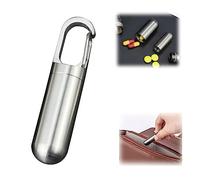 Stainless Steel Pill Box, Metal Pill Box Organizer, Keychain Pill Holder Container, Pill Holders, Medicine Case for Traveling (Silver-L)