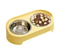 Stainless Steel & PP Double Pet Bowl with Anti-Spill Design | 6.5x5.5x3.7 Inch Non-Slip Cat Food Water Set | Dish Ergonomic Elevated Feeder | Tilt-Proof Dog Cat Feeding Station