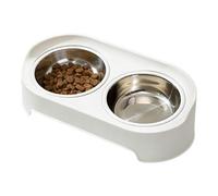 Stainless Steel & PP Double Pet Bowl with Anti-Spill Design | 6.5x5.5x3.7 Inch Non-Slip Cat Food Water Set | Dish Ergonomic Elevated Feeder | Tilt-Proof Dog Cat Feeding Station