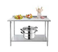 Stainless Steel Prep Table 48" with 3.5cm Backsplash Adjustable Undershelf Durable Feet - Ideal Kitchen Workstation for Home & Hotel 122x60x86cm