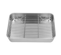 Stainless Steel Roasting Pan and Rack Set | Easy Rectangular Roaster for Baking/Cooking / | Non - Stick Finish, Sturdy & Dishwasher Safe (23.5 * 17.5 * 5CM)