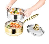 Stainless Steel Saucepan - Multipurpose Pour Spout, Steamer Pan Cooking Pot,Uncoated Grade Lid | Induction Compatible, Home Kitchen Dining Cooking Frying Simmering Boiling Soup Sauce Utensil Hardware