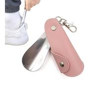 Stainless Steel Shoehorn | Stainless Steel Shoehorn With PU Leather Case Keyring - Space Saving Portable Slip-on Shoes Helper | Care Products & Shoe Accessories For Seniors Kids Men Women