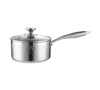 Stainless Steel Skillet - Nonstick Small Cooking Pot, Compact Kitchen Saucepan, Long Ergonomic Handle | Elegant Silver Gold Design, Home Restaurant Outdoor Backyard Camping Picnic Food Preparation Ute