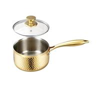 Stainless Steel Skillet - Nonstick Small Cooking Pot, Compact Kitchen Saucepan, Long Ergonomic Handle | Elegant Silver Gold Design, Home Restaurant Outdoor Backyard Camping Picnic Food Preparation Ute