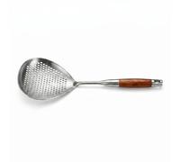 Stainless Steel Spider Strainer for Deep Frying, Heat Resistant Wooden Handle Kitchen Skimmer & Mesh Slotted Spoon, Sieve and Scoop Combo for Dumplings Noodles & Seasoning (M)