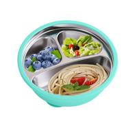 Stainless Steel Suction Plates - 16x16cm Fall Resistant Feeding Bowl, Silicone Bottom Non-Slip Dish | Kid Picnic Camping Kindergarten Mealtime Dinner Snack Travel Carrying Out Home Use Pr