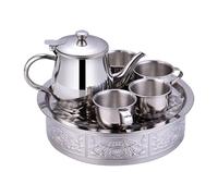 Stainless Steel Tea Set, Children Teapot with Cups and Tray, Filter Screen Design, Fine Mesh Filter, Long Spout Teapot Drinkware for Students, Beginners, Kindergarten and Preschoolers, 21.5x5.5cm