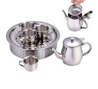 Stainless Steel Tea Set Long - Teapot Cups And Tray For Kids | Kids Small Stainless Steel Tea Set | Boys Girls Pretend Pay Toy, Long Spout Teapot For Home Kindergarten Gathering Camping RV