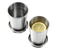 Stainless Steel Travel Mug - Food Grade Material 2 Pack Leakproof Tumbler Cup, Portable Coffee Mug | Foldable Camping Drink Cup With Keychain For Hiking, Fishing, Backpacking, Road Trip, Picnic Use