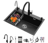 Stainless Steel Undermount Kitchen Sink with Pull-out Faucet 50x45x20CM Durable Drop-in Design Complete Dishwashing Sink Set with Accessories for Modern Kitchens