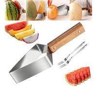 Stainless Steel Watermelon Slicer, 2026 Wooden Handle Triangle Watermelon Cutter, Premium Stainless Steel Fruit Slicing Tool for A Wide Variety, Cantaloupe, Honeydew (1pc)