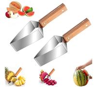 Stainless Steel Watermelon Slicer,Triangle Watermelon Cutter,Quick Easy Stainless Steel Fruit Slicer with Wooden Handle,Multifunctional Fruit Cutter for Cantaloupe, Watermelon,Apples (2PCS)