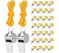 Stainless Steel Whistle with Lanyard, Loud Referee Whistles for Coaches Teachers Sports Emergency Training - Durable Metal Waterproof Whistles Bulk Pack (30pcs Yellow)