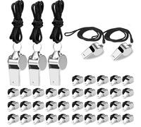 Stainless Steel Whistle with Lanyard, Loud Referee Whistles for Coaches Teachers Sports Emergency Training - Durable Metal Waterproof Whistles Bulk Pack (40pcs Black)