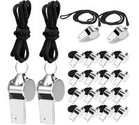 Stainless Steel Whistle with Lanyard, Loud Referee Whistles for Coaches Teachers Sports Emergency Training - Durable Metal Waterproof Whistles Bulk Pack (20pcs Black)
