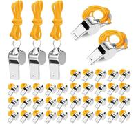 Stainless Steel Whistle with Lanyard, Loud Referee Whistles for Coaches Teachers Sports Emergency Training - Durable Metal Waterproof Whistles Bulk Pack (40pcs Yellow)