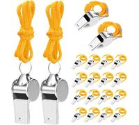 Stainless Steel Whistle with Lanyard, Loud Referee Whistles for Coaches Teachers Sports Emergency Training - Durable Metal Waterproof Whistles Bulk Pack (20pcs Yellow)