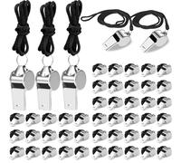 Stainless Steel Whistle with Lanyard, Loud Referee Whistles for Coaches Teachers Sports Emergency Training - Durable Metal Waterproof Whistles Bulk Pack (50pcs Black)