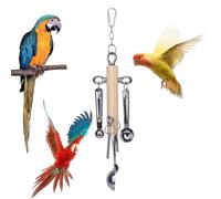Stainless Steel & Wood Interactive Parrot Chewing Pendant Toy | Enrichment 15 Inch Hanging Cage Enrichment | Metal Bead Spoon Key Design for Beak Exercise | Durable Bird Boredom Relief Accessory