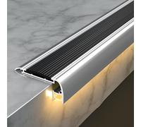 Stair Nosing Molding Aluminum Alloy Stair Edging, Anti Slip Strip With LED Light Slot Step Edge Trim For Cinema Hotel Home SchooL(Black)