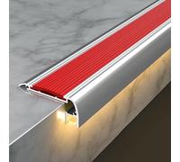 Stair Nosing Molding Aluminum Alloy Stair Edging, Anti Slip Strip With LED Light Slot Step Edge Trim For Cinema Hotel Home SchooL(Red)