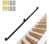 Staircase Handrails 1ft-20ft Handrails for Indoor Stairs Stair Banister Hand Railings for Stairs Metal Railing Wrought Iron Pipe Handrail with Wall Mount Support(Black,11ft/330cm)