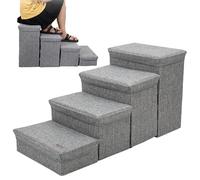 Stairs - Polyester Density Board 80x33cm | 4-Step Puppy Bed Stairs, Non-Slip Foldable Dog Ramp with Storage | Indoor Dogs Kennel Stair For High Bed and Couch