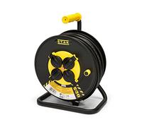 Stak REELART-FR-25 - Enrollador eléctrico profesional, resistente al agua IP44 cable 25 m de goma 3G2,5 mm2 para obras, bricolaje, jardín, 4 enchufes, chasis de acero, color negro