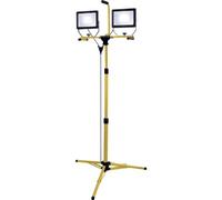 Stak Velamp ST748 Proyector LED sobre trípode, 2 x 50 W, 8000 lm, amarillo, cable 3 m, IP65, hasta 160 cm de altura. Uso exterior: ideal para obras, garajes, G.