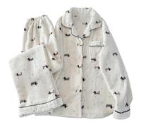 Stakee 1 Conjunto De Pijama para Mujer, Pijama De Perro Salchicha, Pijama De Forro Polar Coral, Ropa De Dormir Y Cálida, Conjuntos De Pijama Esponjosos, Y Pantalón De Manga Larga con Botones.