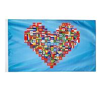 Stakee Bandera De Paz Mundial, 90x150cm, Bandera del País Mundial con Corazón De Paz, Bandera De Poliéster De Color Vibrante, 1 Ud.