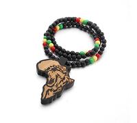 Stakee Collar De Mapa Africano De Madera De 8 Mm Collares De Madera con Cuentas De Madera África Collares De Hip-Hop De África Costilización De Mapa para Mujeres