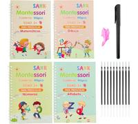 Stakee Juego De 4 Libros De Escritura Mágica En Español, Cuaderno De Caligrafía Montessori para Niños, Juguete Educativo Reutilizable para Practicar Letras Caligráficas.