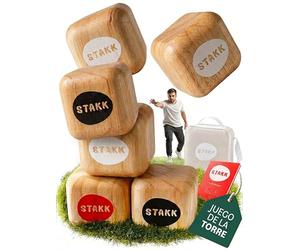 STAKK Juego de Exterior para Niños y Adultos, la Nueva Petanca, a Partir de 8 Años / +8 Años, 100% Madera, 9 Dados, 2-8 Jugadores, Juego para Playa y Jardín