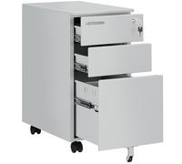 STAKMANN Cajonera de 3 cajones de acero con llave para oficina, estudio, dormitorio, mueble portadocumentos con ruedas, mueble con cerradura y barra para archivador y ruedas (gris)