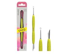 STALEKS PRO by Natury Nails Empujador de cutÍculas doble con mango de silicona Gummy. Manicura y Pedicura. Acero inoxidable. UNIQ (PQ-11/2Y)