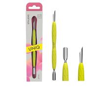 STALEKS PRO by Natury Nails Empujador de cutÍculas doble con mango de silicona Gummy. Manicura y Pedicura. Acero inoxidable. UNIQ (IE-PQ-10/2Y)