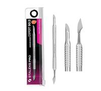 STALEKS PRO Empujador de cuticulas inclinado + limpiador. Manicura y Pedicura. Acero inoxidable. Expert 90/3