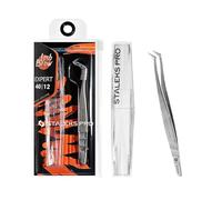 STALEKS PRO Pinza curva profesional para extensión de pestañas postizas. Modelado mega volumen 65°. Ideal para clásicos naturales y volumen 2-8D. Acero inoxidable AISI 420. Expert 40/12