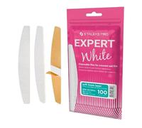 STALEKS PRO Recambio de limas de uñas con base soft foam adhesivas desechables blancas con forma de media luna. Expert 40, 30 uds (Grano 100)