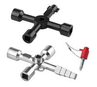 Stalora - Llave universal multifunción de 4 vías, llave en cruz con cabezas triángulo y cuadrado, herramienta versátil para medidores de agua, armarios eléctricos y basura, llave de bombero portátil