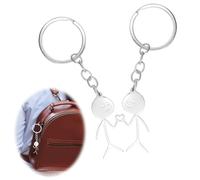 Stalora - Llavero de 2 piezas con forma de sonrisa de dedo humorístico de plata, regalo para parejas divertidas, figura de stickman linda con gesto llavero divertido para bolsas, llaves de coche