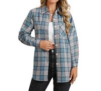 Stamain Camisa a Cuadros Mujer Casual Camisas Franela Azul Manga Larga Clásico Blusas Leñador con Botones XL