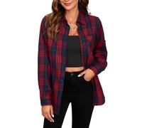 Stamain Camisa a Cuadros Mujer Clásico Camisas Franela Roja Manga Larga Casual Camisa Leñador con Botones 3XL